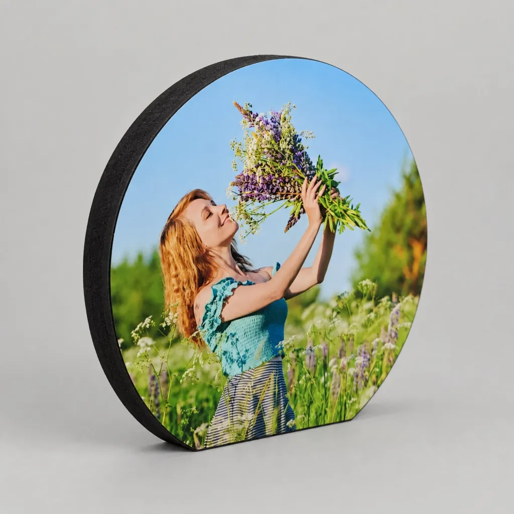 Fotoblok 18mm Zwart rond zijaanzicht (incl Sublimatieplaatje Sublista).webp